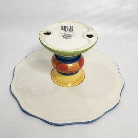 Certified International 10" Green Bird Ceramic Cake Stand Pedestal - Picture 8 of 12